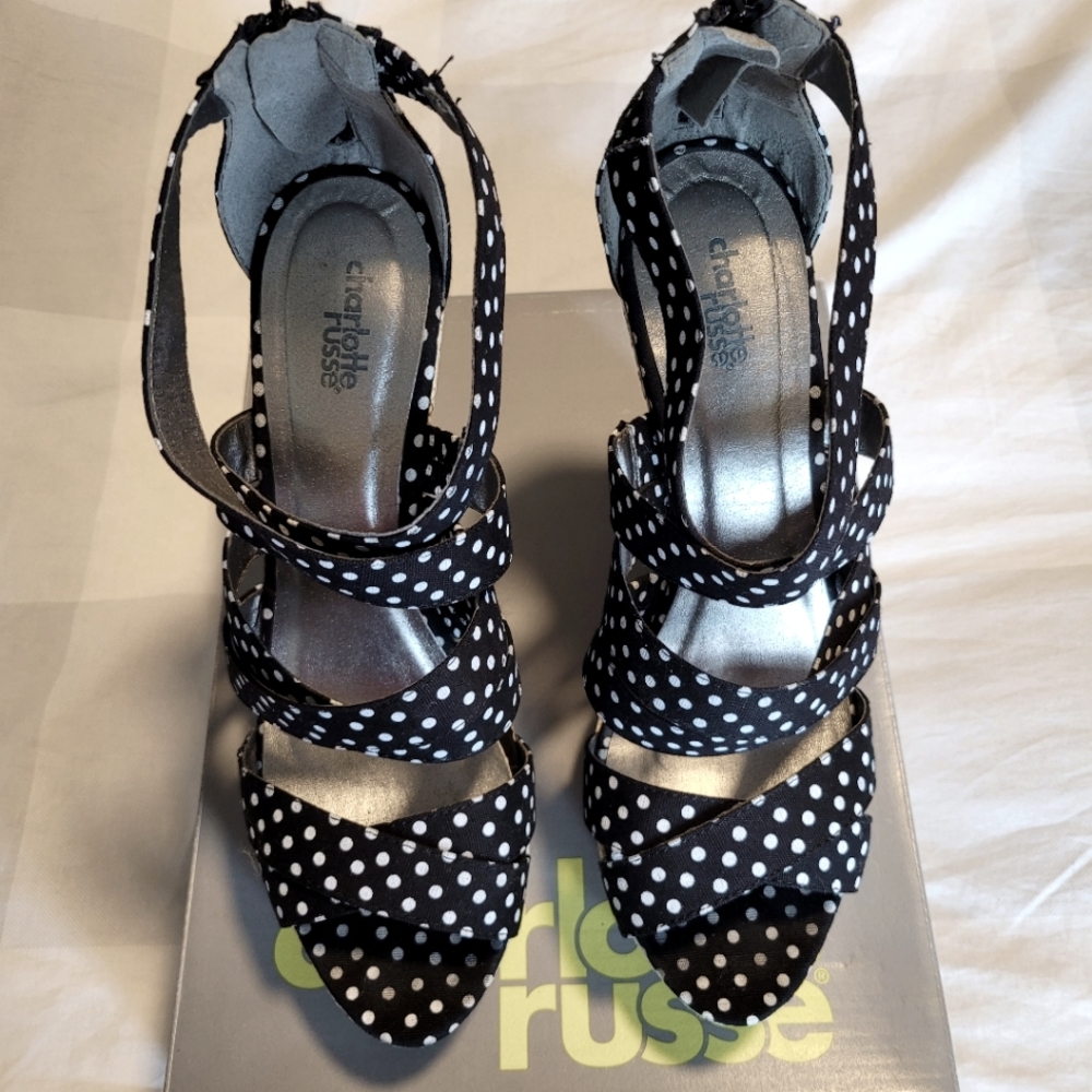 Charlotte Russe Vintage Women's Size 10 Black & White Polka Dot Wedge Sandals